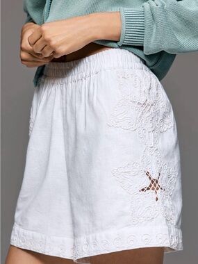 Ollari Cutwork Pull-on shorts Anthropologie 

White Embroidered Linen Shorts